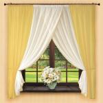 Комплект штор для кухни № 053,180х300, бежевый (вуаль)