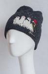 Шапка женская "Снеговики" 2-х слойная