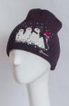 Шапка женская "Снеговики" 2-х слойная