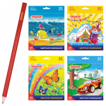 Карандаши цветные ПИФАГОР Сказочный мир, 24 цв., заточенные, карт. упак., дизайн ассорти, 180242