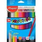 COLOR'PEPS Карандаши цветные из американской липы,  треугольные, ударопрочный грифель, 36 цветов, в картонном футляре