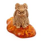 Фигура "Кот - овен", латунь, искуственный янтарь, 3х5х3см