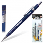 Набор BRAUBERG мех.карандаш, трёхгр. cин. корп + грифели HB 0,7мм 12 шт, блистер, 180494