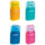 Точилка пластиковая с ластиком Milan "Tri", 1 отверстие, контейнер, ассорти, 4700116