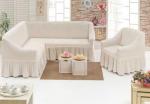Комплект чехлов на мебель угловой диван и кресло кремовый