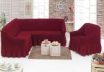 Комплект чехлов на мебель угловой диван и кресло бордо