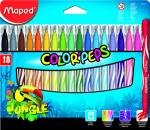 JUNGLE Фломастеры с заблокированным пишущим узлом, средний пишущий узел, смываемые, в картонном футляре, 18 цветов