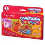 Пластилин восковой BRAUBERG  6 цв., 90 г, со стеком, европодвес, 103306