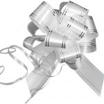 Бант 1шт, "Шар", 30*1000 мм, белый с серебром, 44919