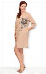 Халат велюровый на молнии, принт Сова, беж (407-2)