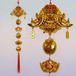 Подвеска A6589-02 Узел Удачи 2 Карпа с Лотосом и золотыми свитками 100 см.