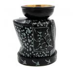 Аромалампа IH-7363-C каменная Жаба богатства резная 11 см. Чаша с бронзовой вставкой