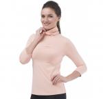 Топ с воротником стойка, рукавами три четверти, на полочке подрез с драпировкой