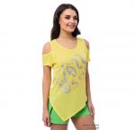 Топ с коротким рукавом, с округлым вырезом горловины, с оригинальными рукавами и асимметричным низом На полочке «принт»