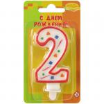 Свеча для торта с держателем ПатиБум "Цифра 2. Красное конфетти", 8см, 4607145438567