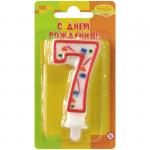 Свеча для торта с держателем ПатиБум "Цифра 7. Красное конфетти", 8см, 4607145438611