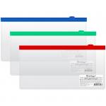 Папка-конверт на молнии Berlingo, 255*130 мм, 110 мкм, прозрачная, ассорти,  для ж/д и авиа билетов, AKm_06109