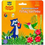 Пластилин Мульти-Пульти "Енот на острове Куба", 10  цв., 150 г, воск., флуор., стек, картон, европод., ФП_11061