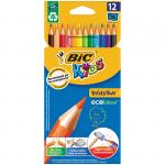 Карандаши пластиковые Bic "Evolution 93", 12  цв., заточен., картон, европодвес, 82902910