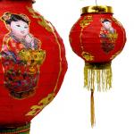 Китайский фонарь A6304-07 уп-2шт Красный с бахрамой h-25см d-19см Ткань иск шелк