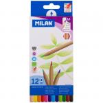 Карандаши Milan "213", 12 цв., заточен., утолщенный грифель, картон, европодвес, 0722112