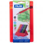 Карандаши Milan "231", 12 цв., трехгран., заточен., пластик, европодвес, 0729312