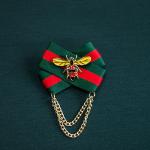 Брошь "Бант с желтой пчелкой+цепочка", красный+зеленый+желтый+черный 3,5*9 мм