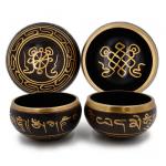 Чаша поющая SNO-04-1 с Золотыми резными символами 5 металлов 200гр-400гр 9см Целительная ХРУПКОЕ