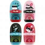 Точилка пластиковая с ластиком Milan "Capsule Super Heroes", 1 отверстие, контейнер, ассорти, 4701116SH