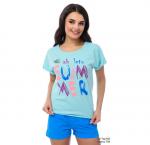 Топ покроя "кимоно" с округлым вырезом горловины,на полочке принт.