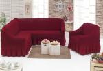 Комплект чехлов на мебель угловой диван и кресло бордо