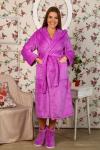 Халат велсофт длинный капюшон ХВ-0011 сирень
