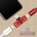 *Новинка. Переходник Lightning - Lightning Charging+Lightning EarPods (red)