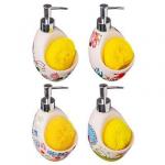 VETTA Диспенсер для моющего средства с губкой, керамика, 18х10 см, 320  мл, 4 дизайна, D2