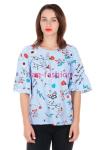 Блуза Mia Голубой+Маки