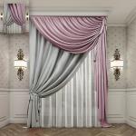 Комплект штор 135, (250*300)*2(250*300)Х1, бледная сирень + жемчужный + вуаль+ подвязка 2 шт