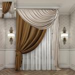Комплект штор 135, (250*300)*2(250*300)Х1, молочный шоколад + шампань + вуаль+ подвязка 2 шт