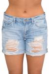Голубые "вареные" джинсовые шорты с дырками и потертостями
