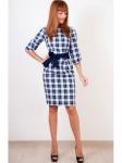 00312 Платье-футляр в синюю клетку с поясом