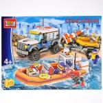 Игрушка конструктор "город мастеров" спасательный джип с лодкой, с фигурками, 375 дет., в кор.16шт