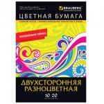 Цветная бумага А4 2-сторонняя мелованная, 10л. 20цв., в папке, BRAUBERG, 200х283мм, 124788