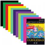 Цветная бумага А4 мелованная, 20л. 10цв., в папке, BRAUBERG, 210х297мм, 124784
