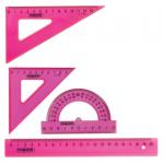 Набор чертежный средний ПИФАГОР (линейка 20 см, 2 треуг., трансп.), прозр., неоновый, пакет, 210626