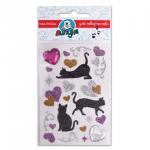 Наклейки ЛИПУНЯ "Блестящие кошки с сердцами", с европодвесом, JGS001