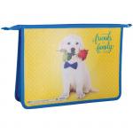 Папка для труда 2 отделения, А4, ArtSpace Домашние питомцы. Щенок с розой, пластик, на молнии, ПТ-Р115_15609