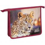 Папка для тетрадей 2 отделения, А5, ArtSpace Дикие кошки. Леопард, пластик/картон, на молнии, ПТ-Р215_16545