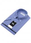 1242TSSFK Мужская рубашка в синюю клетку c коротким рукавом приталенная Super Slim Fit