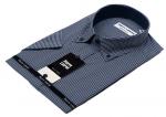 1162TSSFK Мужская рубашка в темно-синюю клетку c коротким рукавом приталенная Super Slim Fit