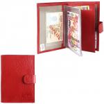Обложка для авто+паспорт Premier-О-178 (5 внут карм,  двойная стенка)  натуральная кожа красный флотер (326)  193715