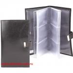 Визитница 3-х рядная с хлястиком на 54 карт,  н/к,  глад;  черный;  тисн Cards 134680